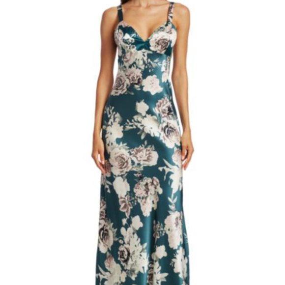 Black Iris TOMMIE Bouquet Print Silk Column Dress - Picture 6 of 15